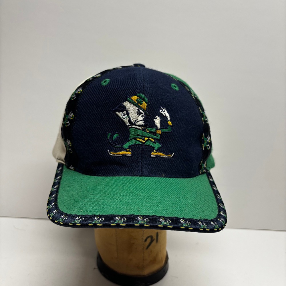 Vintage Notre Dame Fighting Irish Pro Player Snapback Hat Navy Green Tri Color